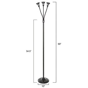 Lavish Home 3 Head Floor Lamp, LED Light with Adjustable Arms, Touch Switch and Dimmer (Black)