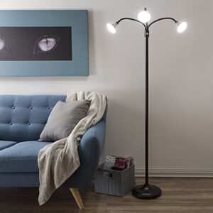 Lavish Home 3 Head Floor Lamp, LED Light with Adjustable Arms, Touch Switch and Dimmer (Black)