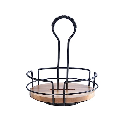 Gourmet Basics by Mikasa Hanover Rotating Condiment Caddy with Acacia Wood Insert, Antique Black