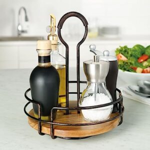 Gourmet Basics by Mikasa Hanover Rotating Condiment Caddy with Acacia Wood Insert, Antique Black