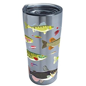 tervis triple walled freshwater fish and lures insulated tumbler cup keeps drinks cold & hot, 20oz legacy, stainless steel
