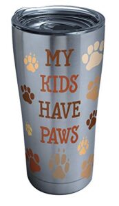 tervis my kids have paws stainless steel tumbler with clear and black hammer lid 20oz, silver