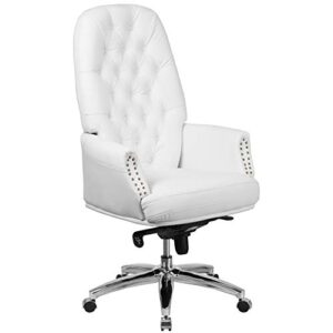 flash furniture hansel high back traditional tufted white leathersoft multifunction executive swivel ergonomic office chair with arms
