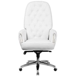 Flash Furniture Hansel High Back Traditional Tufted White LeatherSoft Multifunction Executive Swivel Ergonomic Office Chair with Arms