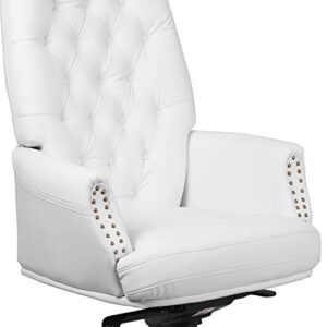 Flash Furniture Hansel High Back Traditional Tufted White LeatherSoft Multifunction Executive Swivel Ergonomic Office Chair with Arms