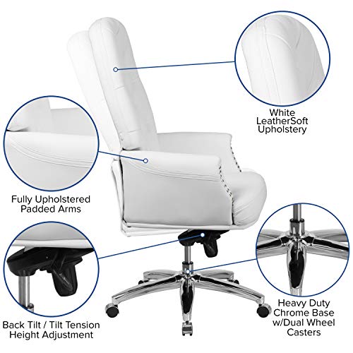 Flash Furniture Hansel High Back Traditional Tufted White LeatherSoft Multifunction Executive Swivel Ergonomic Office Chair with Arms