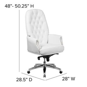 Flash Furniture Hansel High Back Traditional Tufted White LeatherSoft Multifunction Executive Swivel Ergonomic Office Chair with Arms