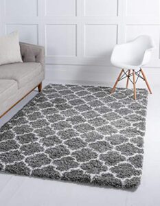unique loom rabat shag collection area rug - marble (5' 1" x 8' rectangle, gray/ ivory)