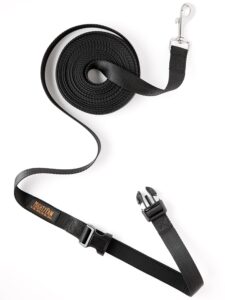 mighty paw long dog leash | pet lead for off-leash recall training. premium quality nylon tie out , includes a buckled padded handle. great for yard, camping and training. (15 feet, black)
