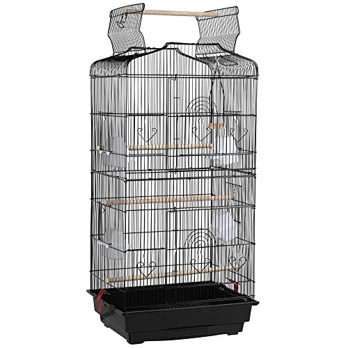 Yaheetech Open Play Top Medium Size Quaker Parrot Bird Cage Cockatiel Indian Ring Neck Sun Parakeet Green Cheek Conures Lovebirds Budgies Canary Finch Parrotlet Portable Bird Cage，Black