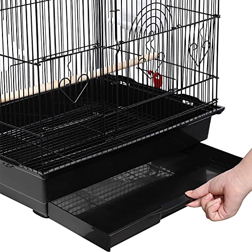 Yaheetech Open Play Top Medium Size Quaker Parrot Bird Cage Cockatiel Indian Ring Neck Sun Parakeet Green Cheek Conures Lovebirds Budgies Canary Finch Parrotlet Portable Bird Cage，Black