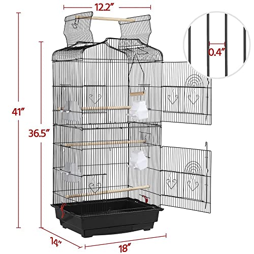 Yaheetech Open Play Top Medium Size Quaker Parrot Bird Cage Cockatiel Indian Ring Neck Sun Parakeet Green Cheek Conures Lovebirds Budgies Canary Finch Parrotlet Portable Bird Cage，Black