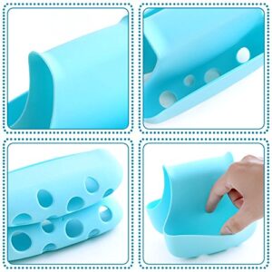 2 Pack Sponge Holder for Double-Sink, FineGood Saddle Caddy Brush Soap Organizer Storage Kitchen Bathroom Plastic Basket - Blue, Green