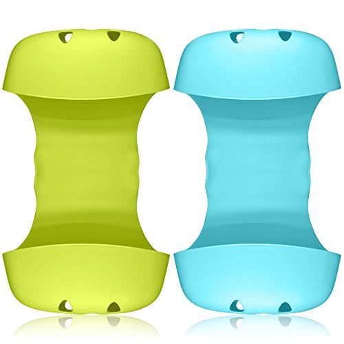 2 Pack Sponge Holder for Double-Sink, FineGood Saddle Caddy Brush Soap Organizer Storage Kitchen Bathroom Plastic Basket - Blue, Green