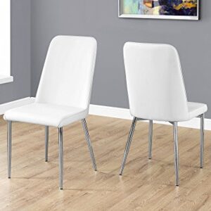 Monarch Specialties I 2 Piece Dining CHAIR-2PCS Leather-Look/Chrome, 18"L x 16.5"D x 37"H, White