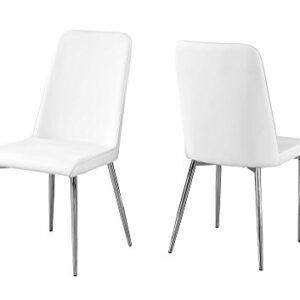 Monarch Specialties I 2 Piece Dining CHAIR-2PCS Leather-Look/Chrome, 18"L x 16.5"D x 37"H, White