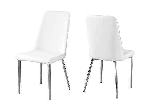 Monarch Specialties I 2 Piece Dining CHAIR-2PCS Leather-Look/Chrome, 18"L x 16.5"D x 37"H, White