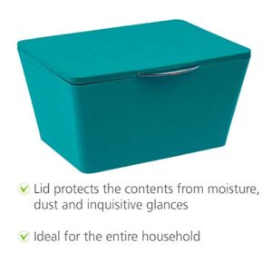 WENKO, Petrol, Decorative Box Organization, Container for Bathroom Storage, Small Basket with Lid, 7.48 x 3.94 x 6.10 in, 7.5 x 3.9 x 6.1 inch