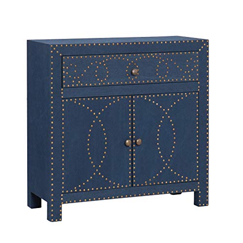 SEI FURNITURE Florian Double Door Navy Cabinet - Ornate Design - 2 Door Cabinet w/ Removable Shelf