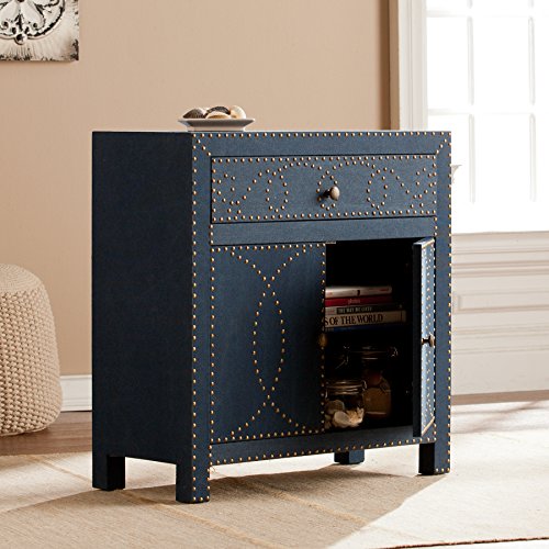 SEI FURNITURE Florian Double Door Navy Cabinet - Ornate Design - 2 Door Cabinet w/ Removable Shelf