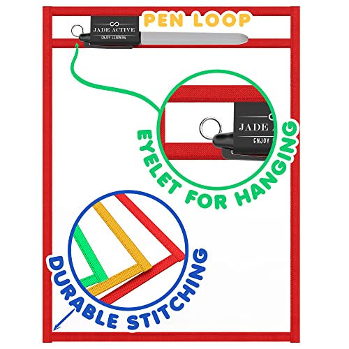 Pack of 30 Dry Erase Pockets with Ring, Size 10X13 Inches, Dry Erase Pocket Sleeves with Different Colors, Teacher Supplies, Organization for Classroom, Reusable Dry Erase Sheets Ticket Holder Pockets