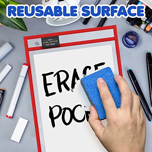 Pack of 30 Dry Erase Pockets with Ring, Size 10X13 Inches, Dry Erase Pocket Sleeves with Different Colors, Teacher Supplies, Organization for Classroom, Reusable Dry Erase Sheets Ticket Holder Pockets