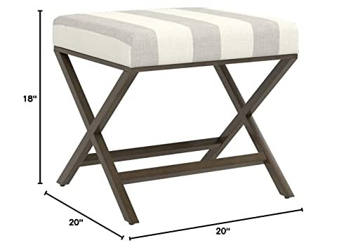Homepop Home Decor | Modern Square Ottoman with Metal X Base | Ottoman for Living Room & Bedroom | Decorative Home Furniture (Tan and Cream Awning Stripe)
