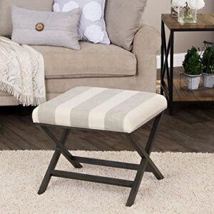 Homepop Home Decor | Modern Square Ottoman with Metal X Base | Ottoman for Living Room & Bedroom | Decorative Home Furniture (Tan and Cream Awning Stripe)
