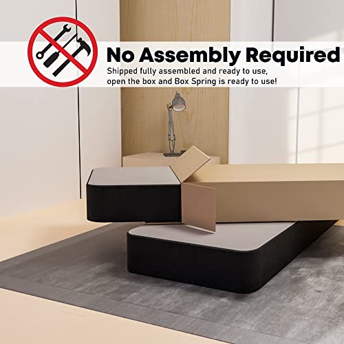 Spring Solution, 8" Split Wood Traditional Box Spring/Foundation for Mattress Set, Sturdy Fabric Paneled Design Wooden Frame, Durable Bedding Mattress Box Springs, Queen, Black