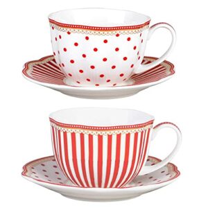 grace teaware red dot stripes scallop 9-ounce porcelain tea/coffee cup and saucer, set of 2 (g1960264rd-2)