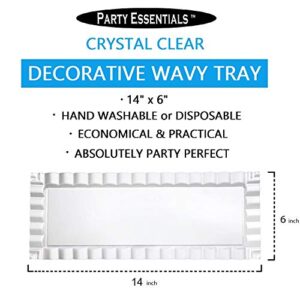 Party Essentials Disposable Hard Plastic Decorative Wavy Trays, 14" X 6", Clear
