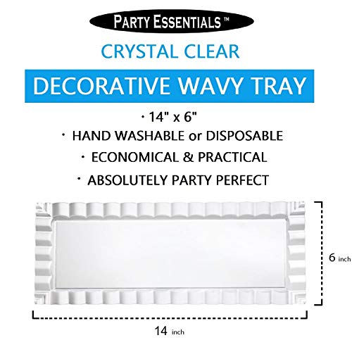 Party Essentials Disposable Hard Plastic Decorative Wavy Trays, 14" X 6", Clear