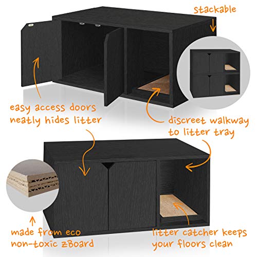 WAY BASICS Cat Litter Box Enclosure Pet House - Odor Control Modern Furniture (Tool-Free Assembly) Black