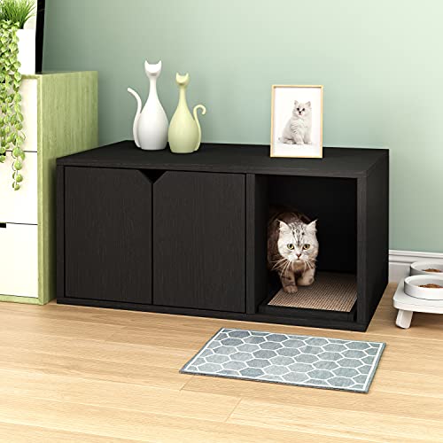 WAY BASICS Cat Litter Box Enclosure Pet House - Odor Control Modern Furniture (Tool-Free Assembly) Black