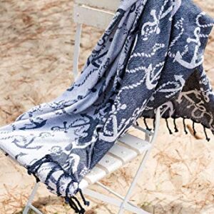 C&F Home Chenille Anchor Nautical Throw Blanket Sailing Reversible Handcrafted Throw with Fringe Cotton Soft Cozy for Couch Sofa 50x60 inches Blue, Navy, Navy Blue, White