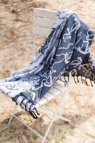 C&F Home Chenille Anchor Nautical Throw Blanket Sailing Reversible Handcrafted Throw with Fringe Cotton Soft Cozy for Couch Sofa 50x60 inches Blue, Navy, Navy Blue, White