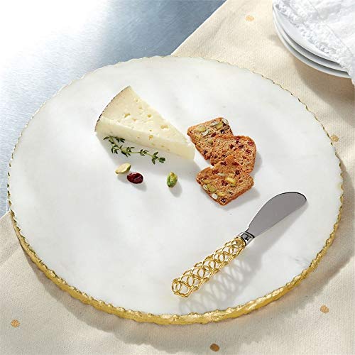 Mud Pie Gold Edge Marble Serving Board Set with Spreader, One Size, White