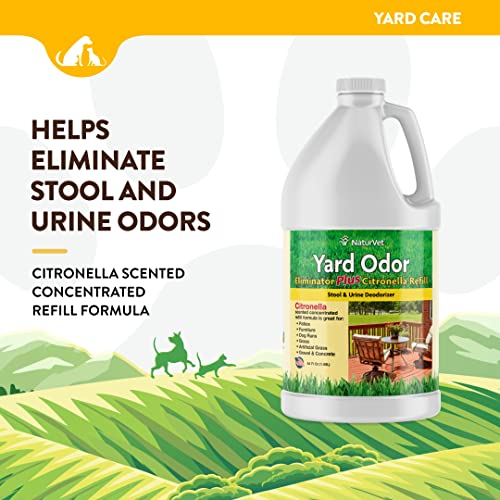 NaturVet – Yard Odor Eliminator Plus Citronella Spray – Eliminate Stool and Urine Odors from Lawn and Yard – Designed for Use on Grass, Patios, Gravel, Concrete & More – 64oz Refill (No Hose Nozzle)