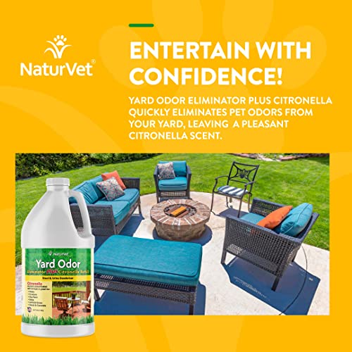 NaturVet – Yard Odor Eliminator Plus Citronella Spray – Eliminate Stool and Urine Odors from Lawn and Yard – Designed for Use on Grass, Patios, Gravel, Concrete & More – 64oz Refill (No Hose Nozzle)