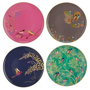 portmeirion sara miller london chelsea cake plates | 8 inch plates for dessert, pastries, and cupcakes | set of 4 plates in assorted colors | made from fine china with gold detail | handwash only