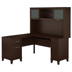 somerset 60w l shaped desk with hutch in mocha cherry