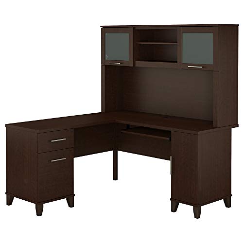 Somerset 60W L Shaped Desk with Hutch in Mocha Cherry