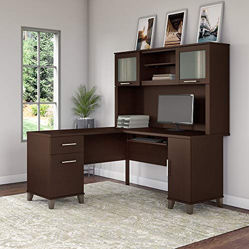 Somerset 60W L Shaped Desk with Hutch in Mocha Cherry