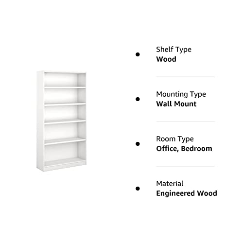 Bush Furniture Universal 5 Shelf Bookcase in Pure White (WL12417-03)