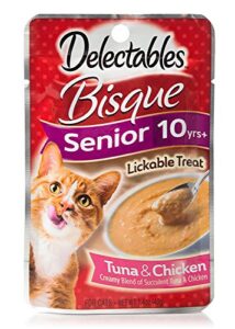 "hartz delectables senior bisque lickable cat treats - tuna/chicken 4 pouches"