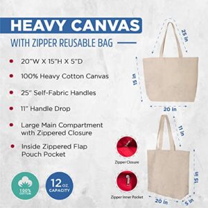 shop4ever ® Sorry I'm Late I Didn't Want To Come Black Heavy Canvas Tote with Zipper Sayings Reusable Shopping Bag 12 oz Natural -Pack of 1- Zip