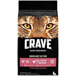 crave grain free indoor adult high protein natural dry cat food with protein from chicken & salmon, 10 lb. bag