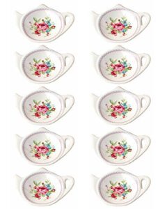 linlins set of white porcelain ceramic with flower trim teapot-shaped tea bag holder tea bag coasters, spoon rests; classic tea time saucer seasoning dish set (tygz)