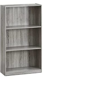 furinno basic 3-tier bookcase storage shelves, french oak grey