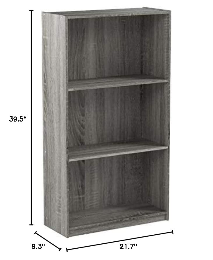 Furinno Basic 3-Tier Bookcase Storage Shelves, French Oak Grey